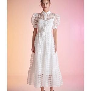 English Factory GRIDDED ORGANZA TIERED MAXI DRESS